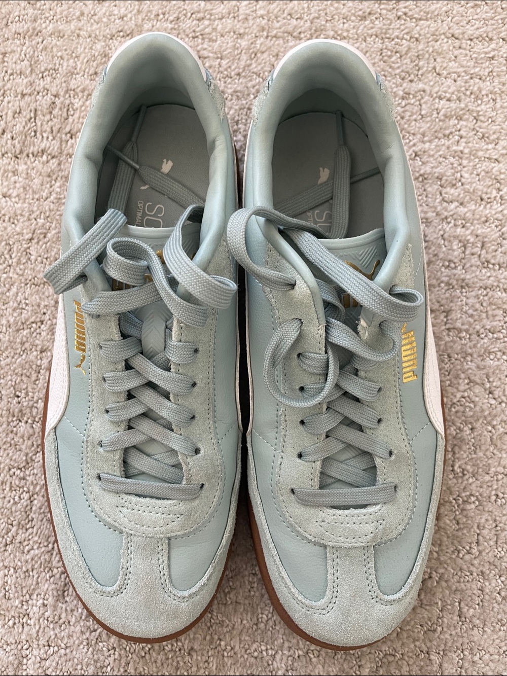 Puma Aqua Seaglass Club II Green Low-Top Sneakers with White Stripe and Gum Sole